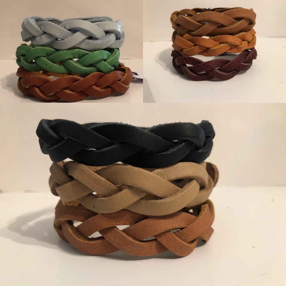 Leather bracelet braided multi color